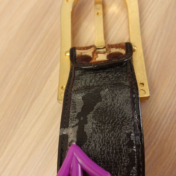 DIOR Belt XS 26 Leather Logo Canvas Brown Gold Buckle Chunky Monogram Diorissimo - Picture 10 of 16